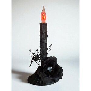 Upcycled Halloween Candle Window Light Electric flicker bulb Black Spider and R